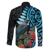 Tui Bird Kakabeak New Zealand Family Matching Off Shoulder Short Dress and Hawaiian Shirt Clianthus Galaxy Maori Koru Pattern