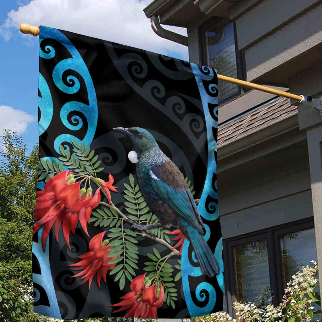 Tui Bird Kakabeak New Zealand Garden Flag Clianthus Galaxy Maori Koru Pattern LT22 - Polynesian Pride
