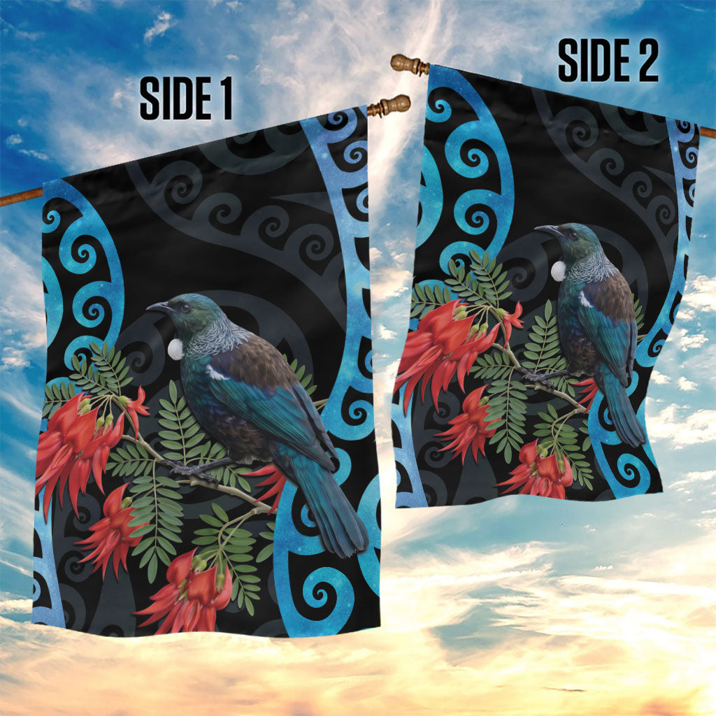 Tui Bird Kakabeak New Zealand Garden Flag Clianthus Galaxy Maori Koru Pattern LT22 - Polynesian Pride