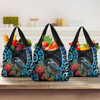 Tui Bird Kakabeak New Zealand Grocery Bag Clianthus Galaxy Maori Koru Pattern LT22 3-pack One Size Blue - Polynesian Pride