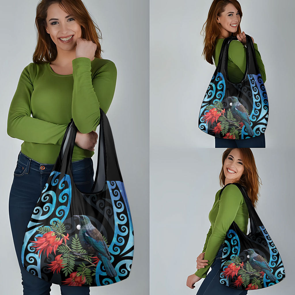 Tui Bird Kakabeak New Zealand Grocery Bag Clianthus Galaxy Maori Koru Pattern LT22 - Polynesian Pride