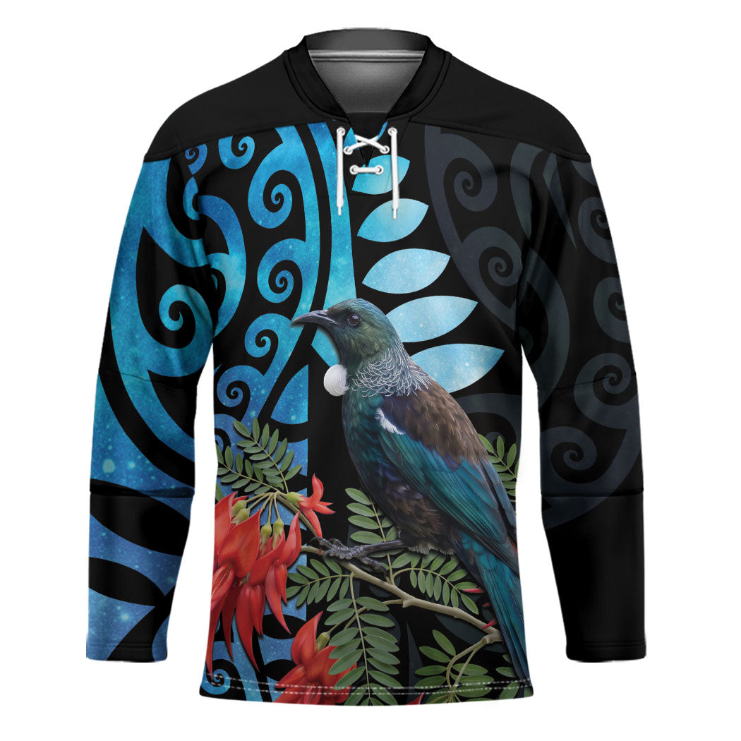 Tui Bird Kakabeak New Zealand Hockey Jersey Clianthus Galaxy Maori Koru Pattern LT22 Unisex Blue - Polynesian Pride