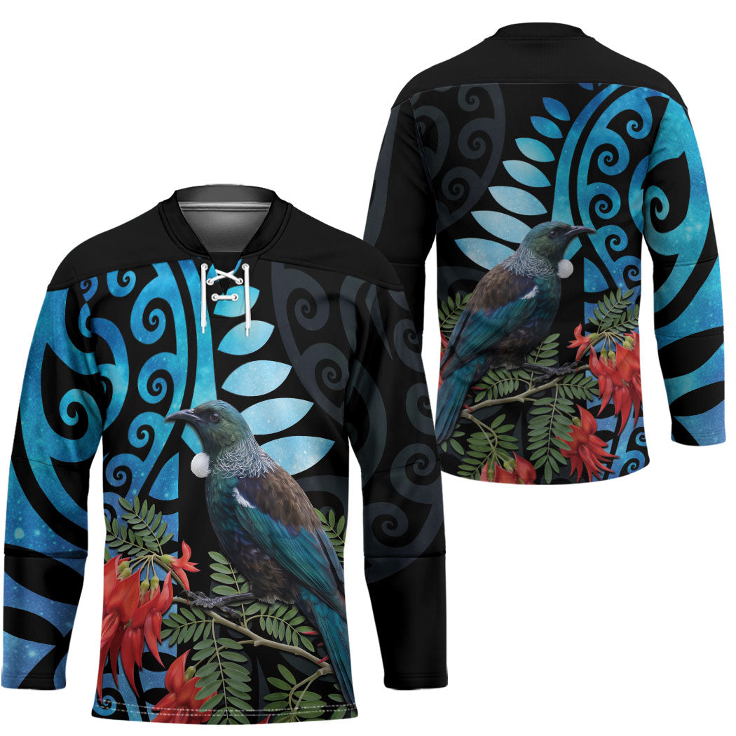 Tui Bird Kakabeak New Zealand Hockey Jersey Clianthus Galaxy Maori Koru Pattern LT22 - Polynesian Pride