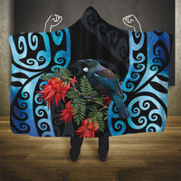 Tui Bird Kakabeak New Zealand Hooded Blanket Clianthus Galaxy Maori Koru Pattern