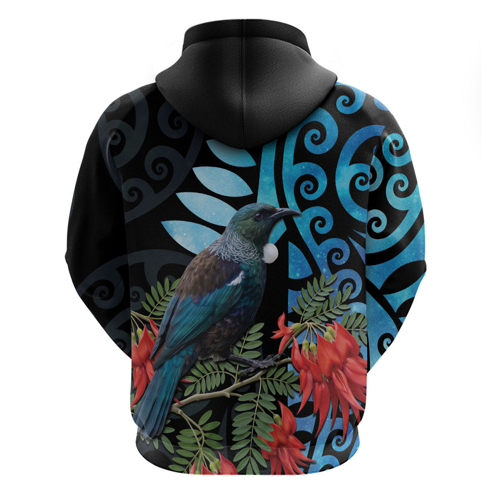 Tui Bird Kakabeak New Zealand Hoodie Clianthus Galaxy Maori Koru Pattern LT22 - Polynesian Pride