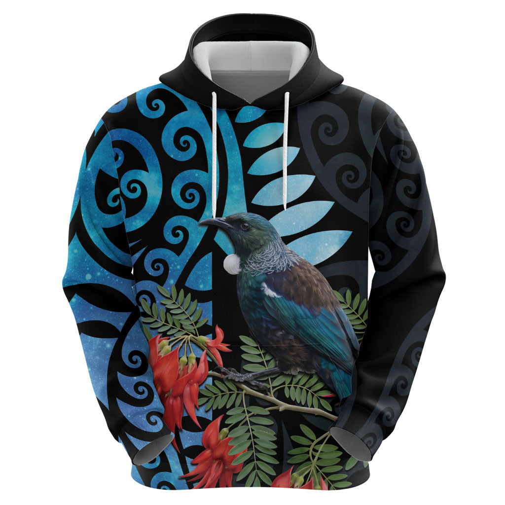 Tui Bird Kakabeak New Zealand Hoodie Clianthus Galaxy Maori Koru Pattern LT22 - Polynesian Pride