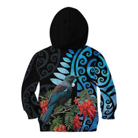 Tui Bird Kakabeak New Zealand Kid Hoodie Clianthus Galaxy Maori Koru Pattern LT22 - Polynesian Pride