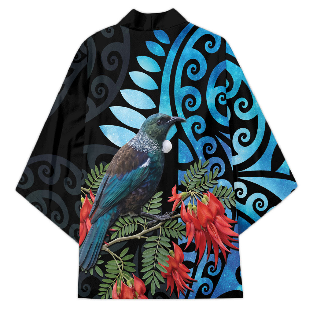 Tui Bird Kakabeak New Zealand Kimono Clianthus Galaxy Maori Koru Pattern LT22 - Polynesian Pride
