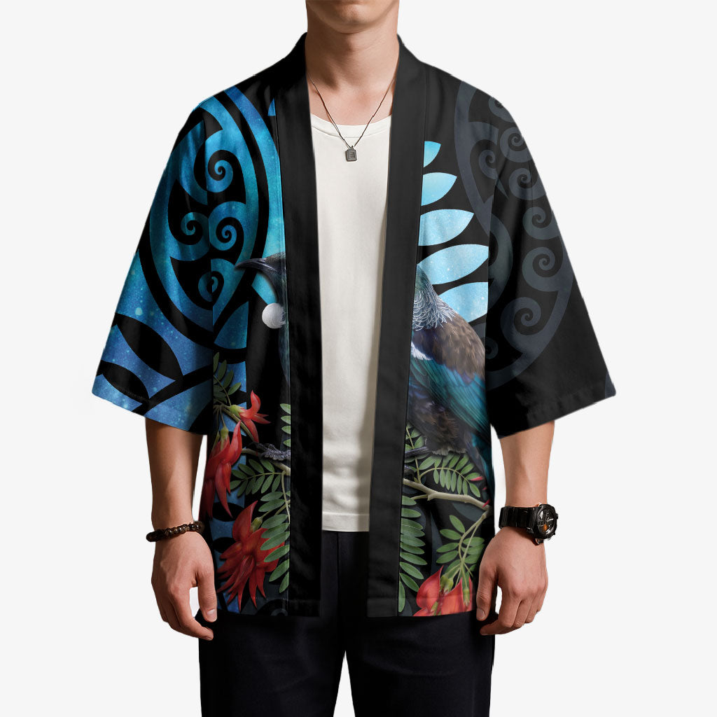 Tui Bird Kakabeak New Zealand Kimono Clianthus Galaxy Maori Koru Pattern LT22 - Polynesian Pride