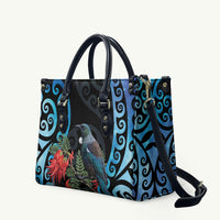 Tui Bird Kakabeak New Zealand Leather Bag Clianthus Galaxy Maori Koru Pattern