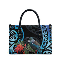 Tui Bird Kakabeak New Zealand Leather Bag Clianthus Galaxy Maori Koru Pattern