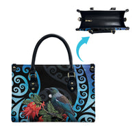 Tui Bird Kakabeak New Zealand Leather Bag Clianthus Galaxy Maori Koru Pattern