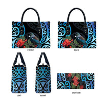 Tui Bird Kakabeak New Zealand Leather Bag Clianthus Galaxy Maori Koru Pattern