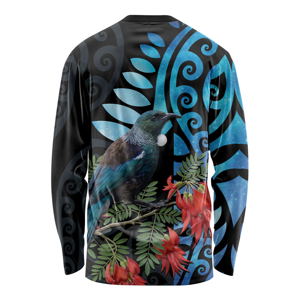 Tui Bird Kakabeak New Zealand Long Sleeve Shirt Clianthus Galaxy Maori Koru Pattern LT22 - Polynesian Pride