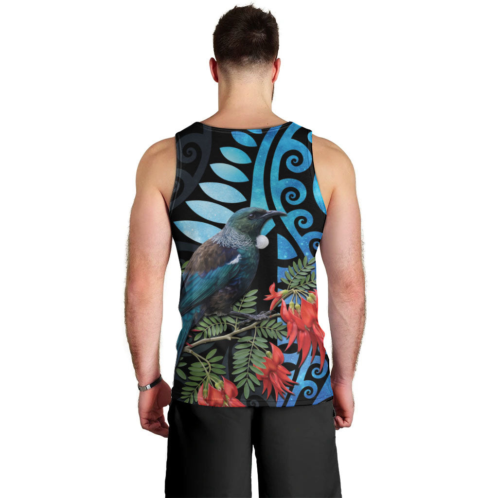 Tui Bird Kakabeak New Zealand Men Tank Top Clianthus Galaxy Maori Koru Pattern LT22 - Polynesian Pride