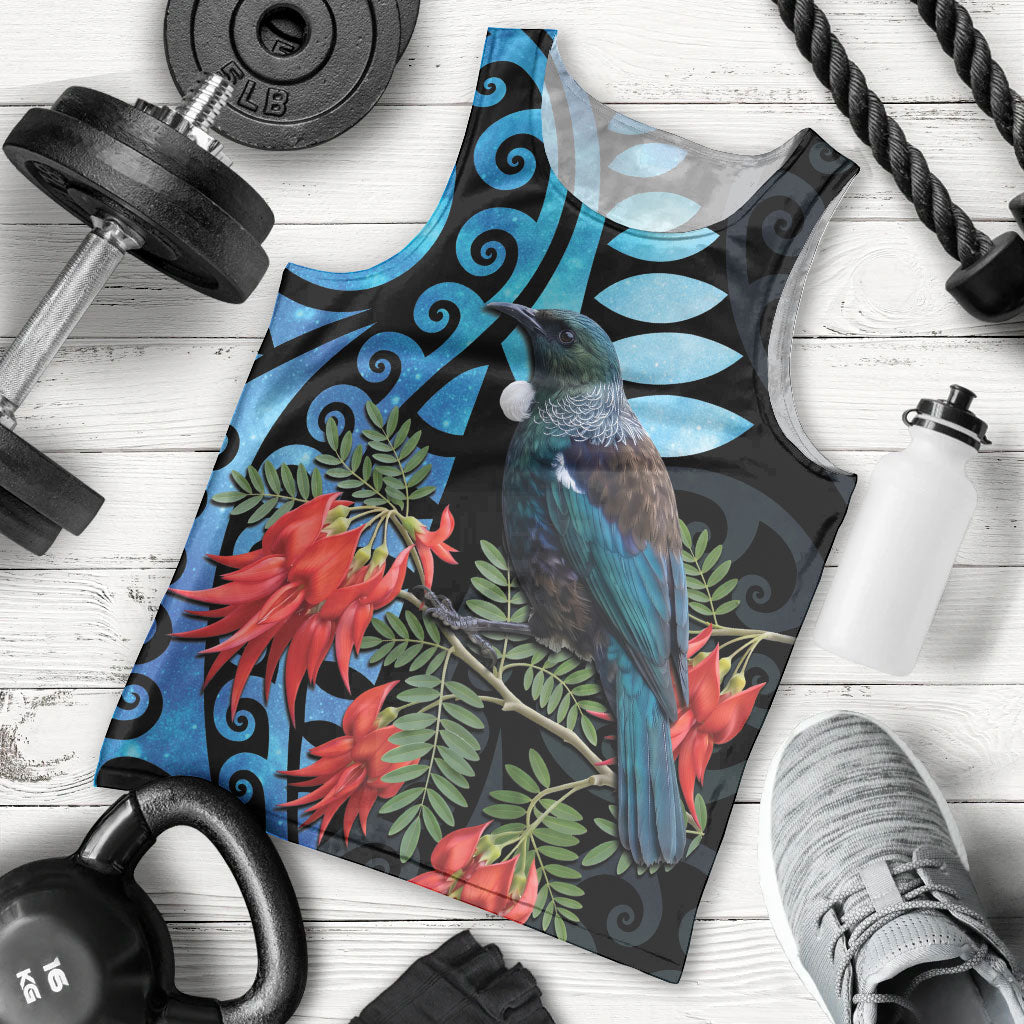 Tui Bird Kakabeak New Zealand Men Tank Top Clianthus Galaxy Maori Koru Pattern LT22 - Polynesian Pride