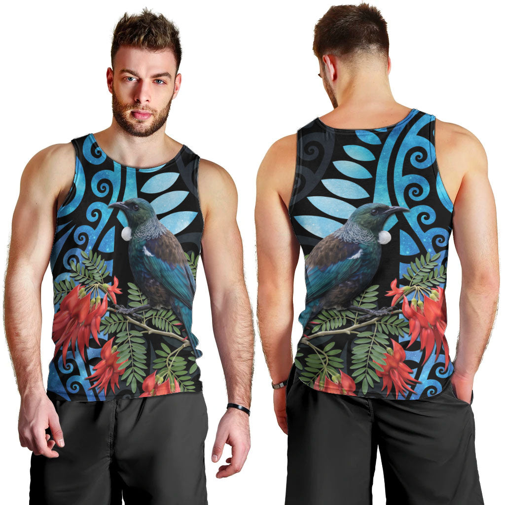 Tui Bird Kakabeak New Zealand Men Tank Top Clianthus Galaxy Maori Koru Pattern LT22 - Polynesian Pride
