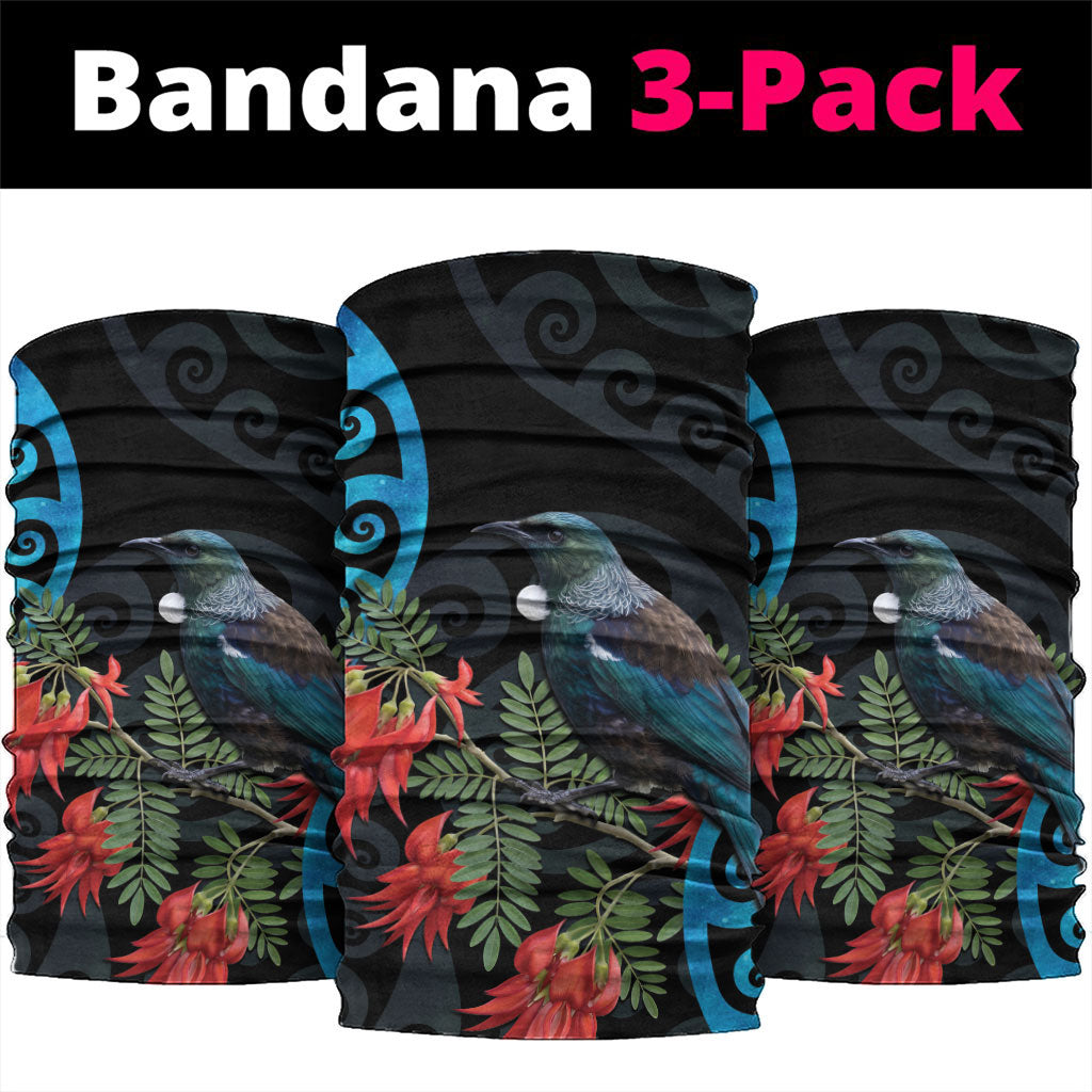 Tui Bird Kakabeak New Zealand Neck Gaiter Clianthus Galaxy Maori Koru Pattern LT22 package One Size: 25*50cm Blue - Polynesian Pride