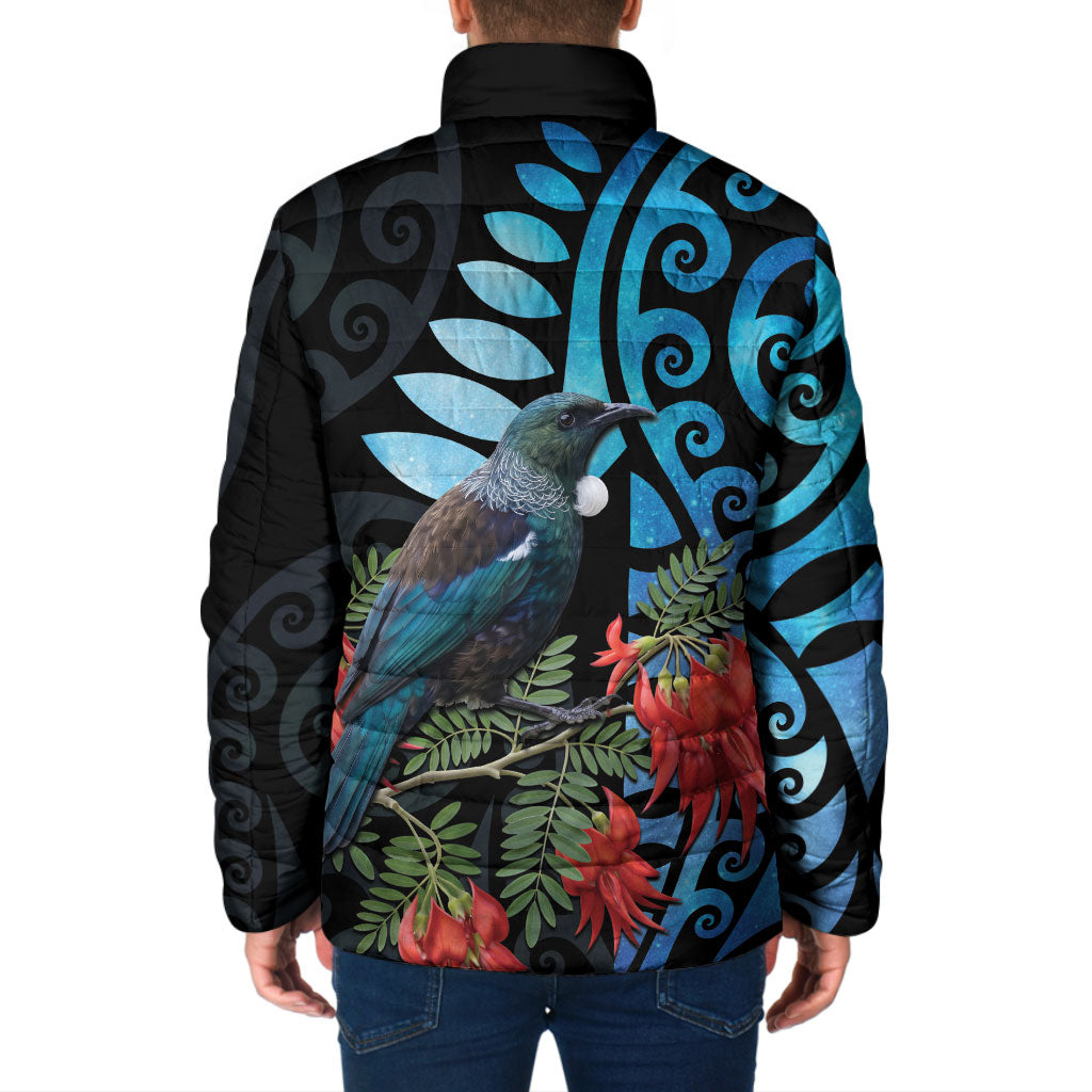 Tui Bird Kakabeak New Zealand Padded Jacket Clianthus Galaxy Maori Koru Pattern LT22 - Polynesian Pride