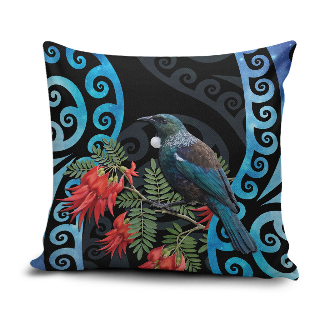 Tui Bird Kakabeak New Zealand Pillow Cover Clianthus Galaxy Maori Koru Pattern LT22 Blue - Polynesian Pride