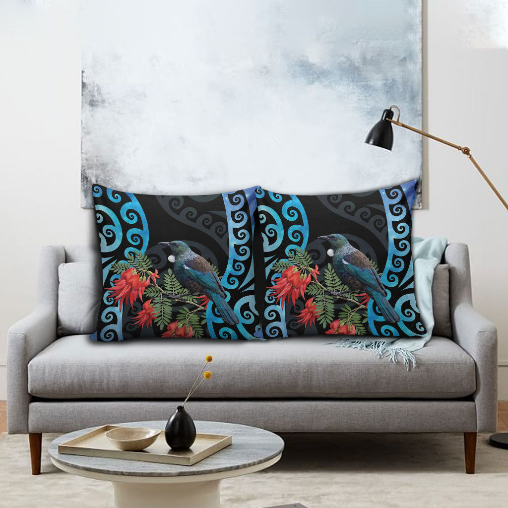 Tui Bird Kakabeak New Zealand Pillow Cover Clianthus Galaxy Maori Koru Pattern LT22 - Polynesian Pride
