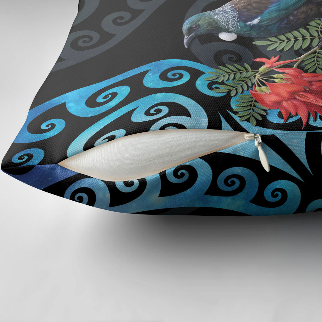 Tui Bird Kakabeak New Zealand Pillow Cover Clianthus Galaxy Maori Koru Pattern LT22 - Polynesian Pride
