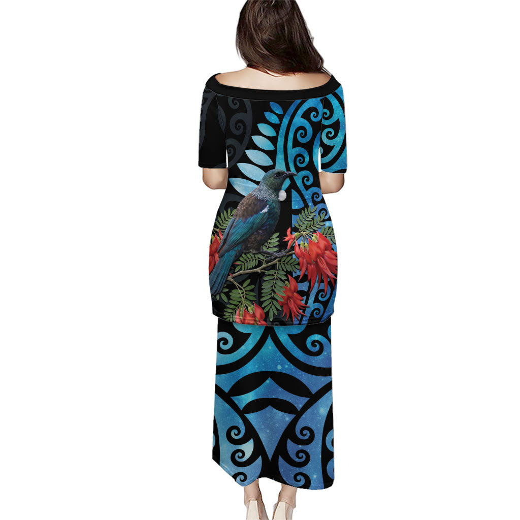 Tui Bird Kakabeak New Zealand Puletasi Clianthus Galaxy Maori Koru Pattern LT22 - Polynesian Pride