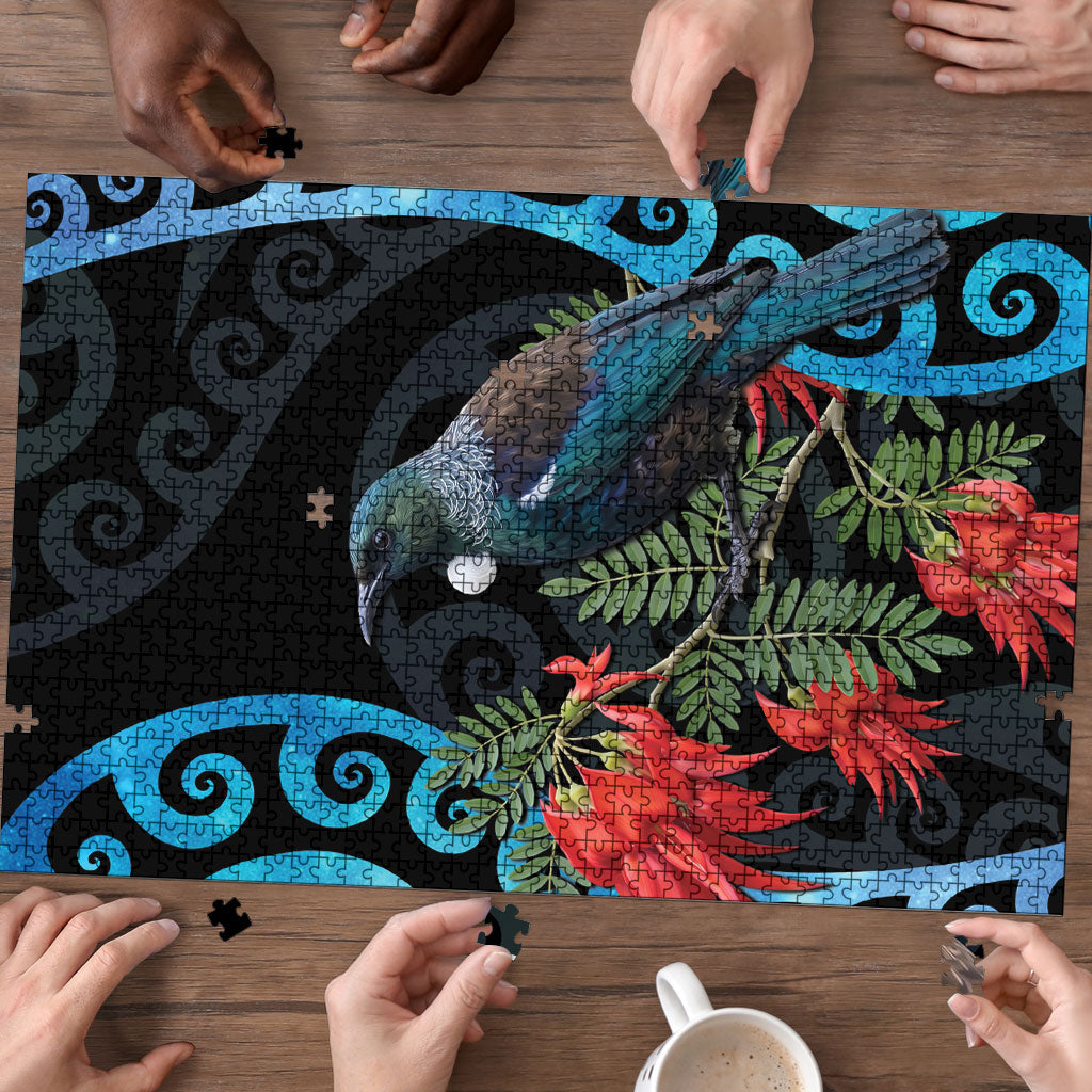 Tui Bird Kakabeak New Zealand Puzzle Clianthus Galaxy Maori Koru Pattern LT22 - Polynesian Pride