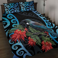 Tui Bird Kakabeak New Zealand Quilt Bed Set Clianthus Galaxy Maori Koru Pattern LT22 Blue - Polynesian Pride