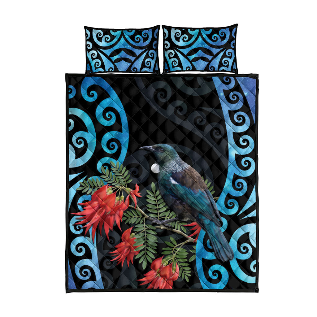 Tui Bird Kakabeak New Zealand Quilt Bed Set Clianthus Galaxy Maori Koru Pattern LT22 - Polynesian Pride