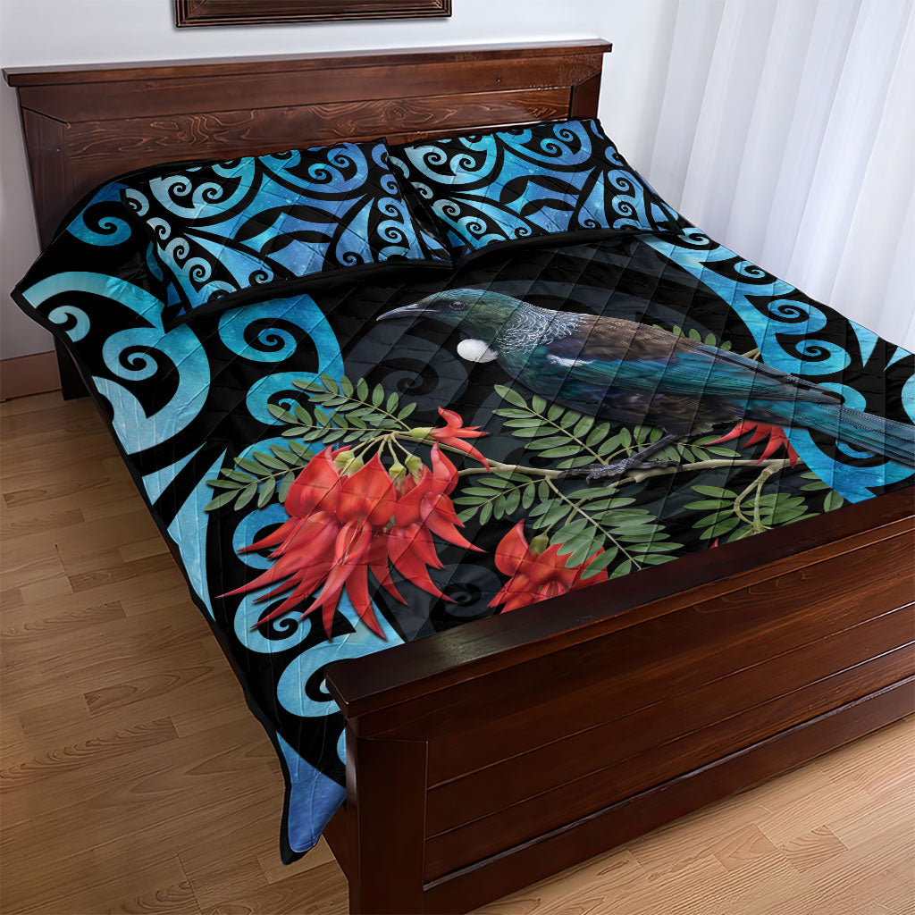 Tui Bird Kakabeak New Zealand Quilt Bed Set Clianthus Galaxy Maori Koru Pattern LT22 - Polynesian Pride