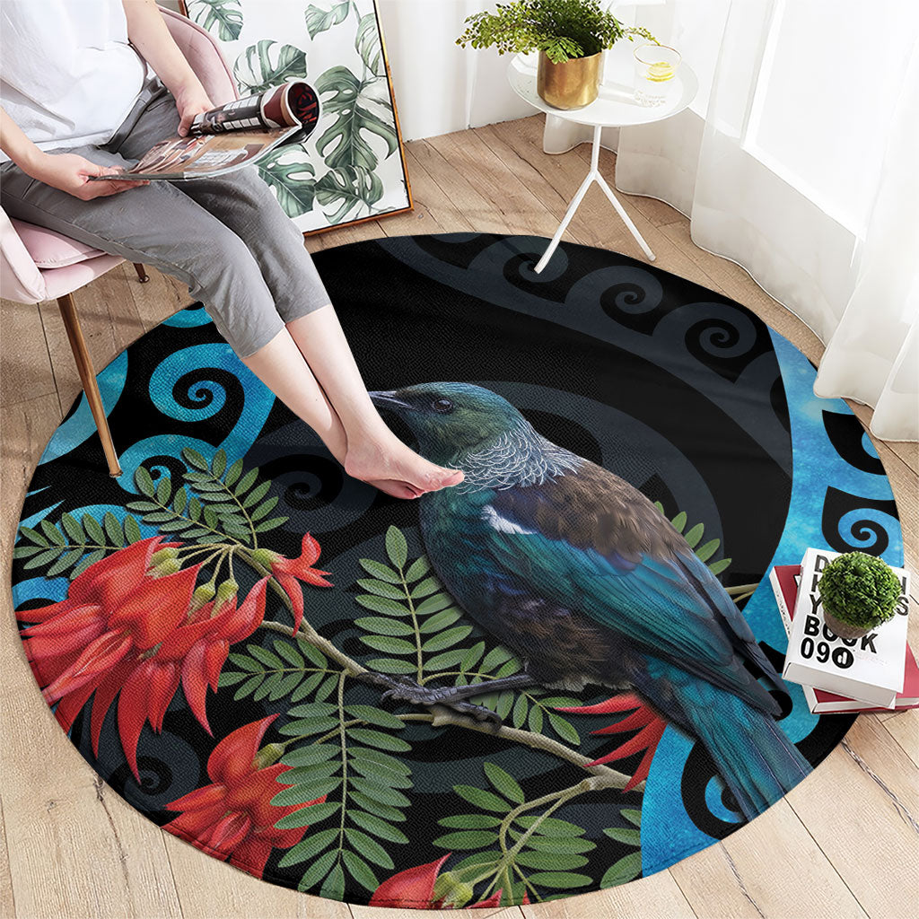 Tui Bird Kakabeak New Zealand Round Carpet Clianthus Galaxy Maori Koru Pattern LT22 - Polynesian Pride