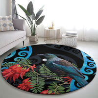 Tui Bird Kakabeak New Zealand Round Carpet Clianthus Galaxy Maori Koru Pattern LT22 - Polynesian Pride