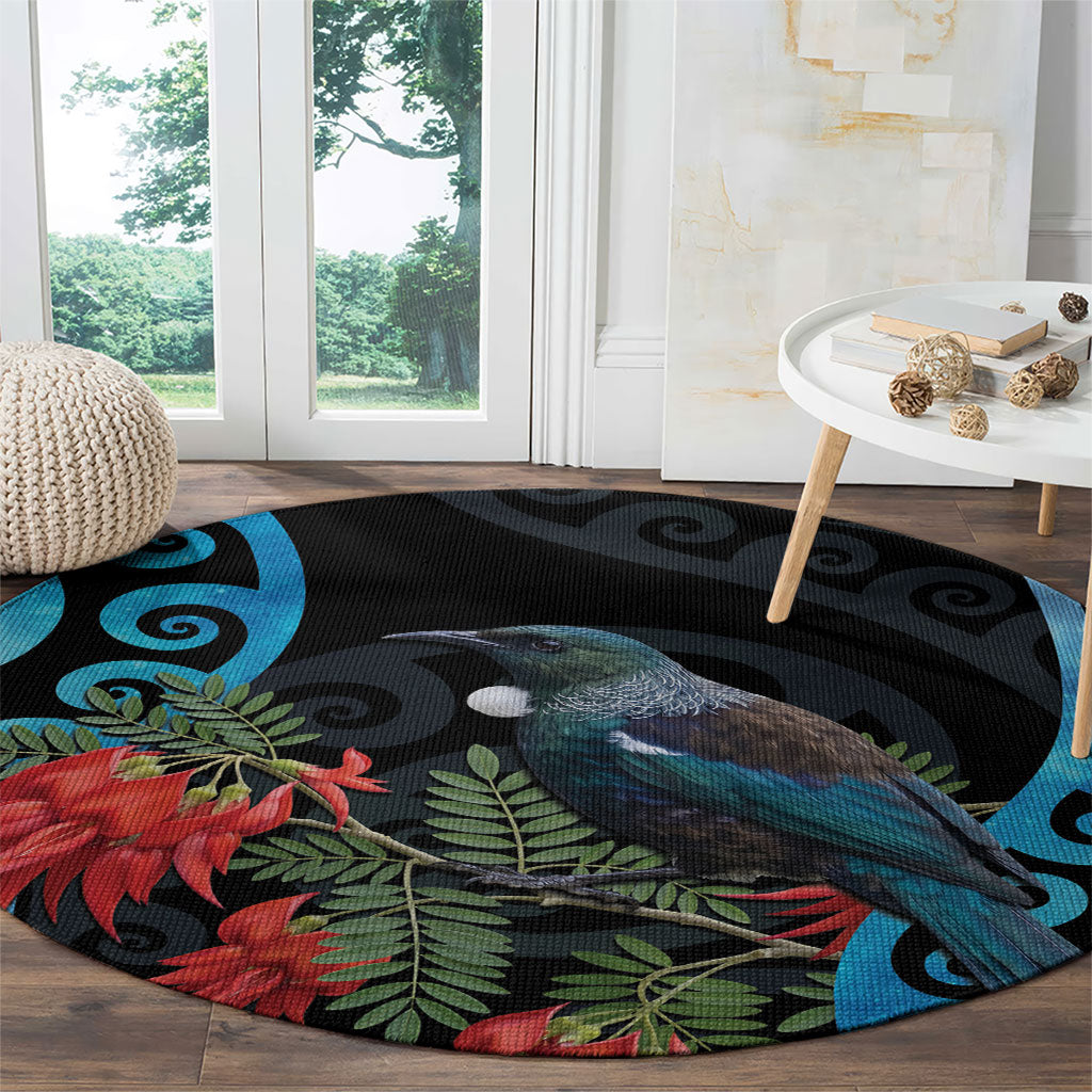 Tui Bird Kakabeak New Zealand Round Carpet Clianthus Galaxy Maori Koru Pattern LT22 - Polynesian Pride