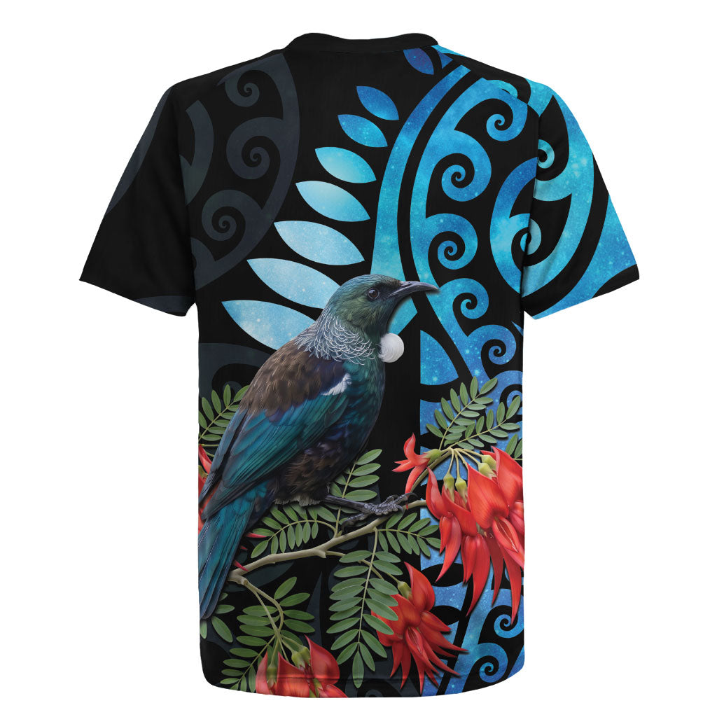 Tui Bird Kakabeak New Zealand Rugby Jersey Clianthus Galaxy Maori Koru Pattern LT22 - Polynesian Pride