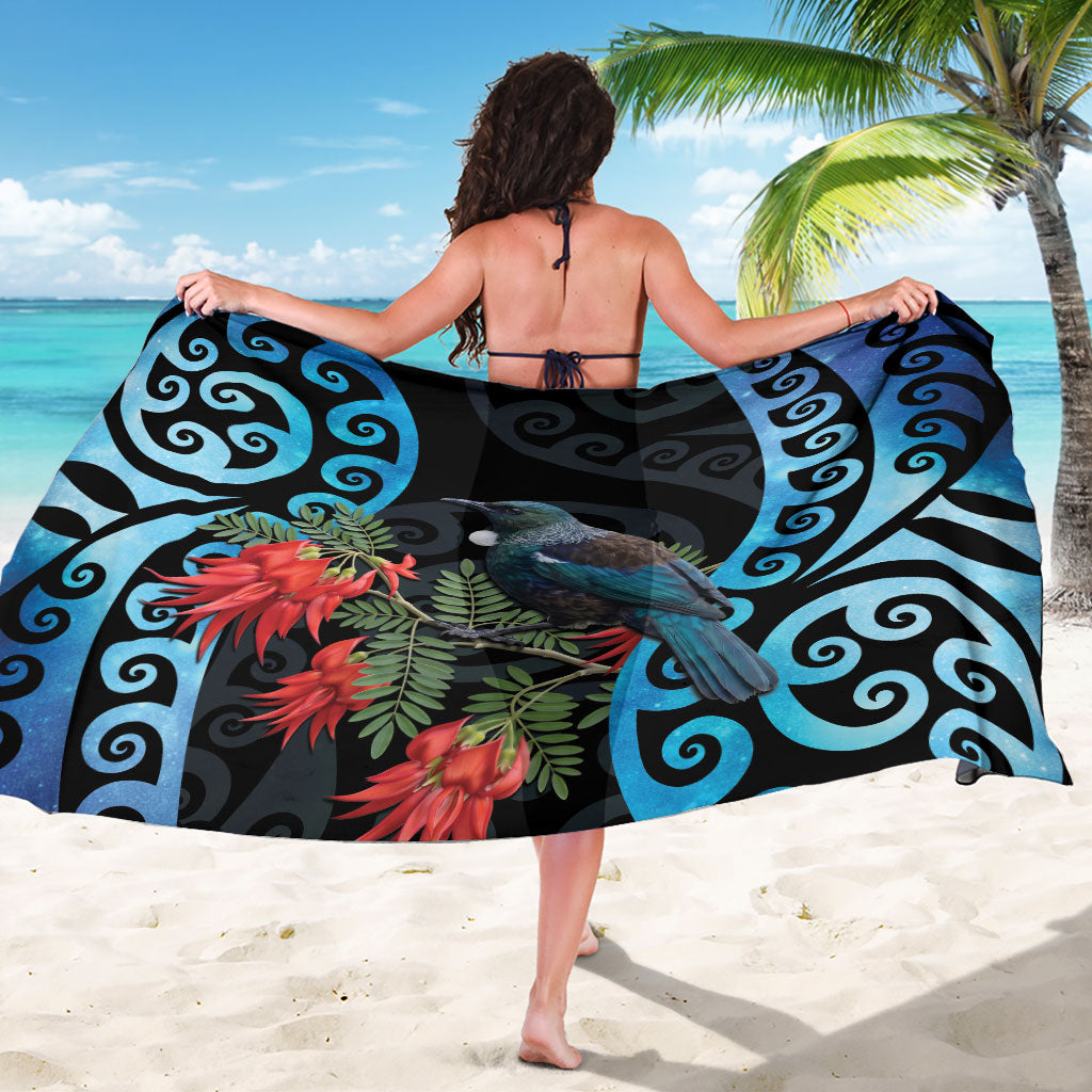 Tui Bird Kakabeak New Zealand Sarong Clianthus Galaxy Maori Koru Pattern LT22 - Polynesian Pride