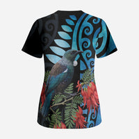 Tui Bird Kakabeak New Zealand Scrub Top Clianthus Galaxy Maori Koru Pattern LT22 - Polynesian Pride