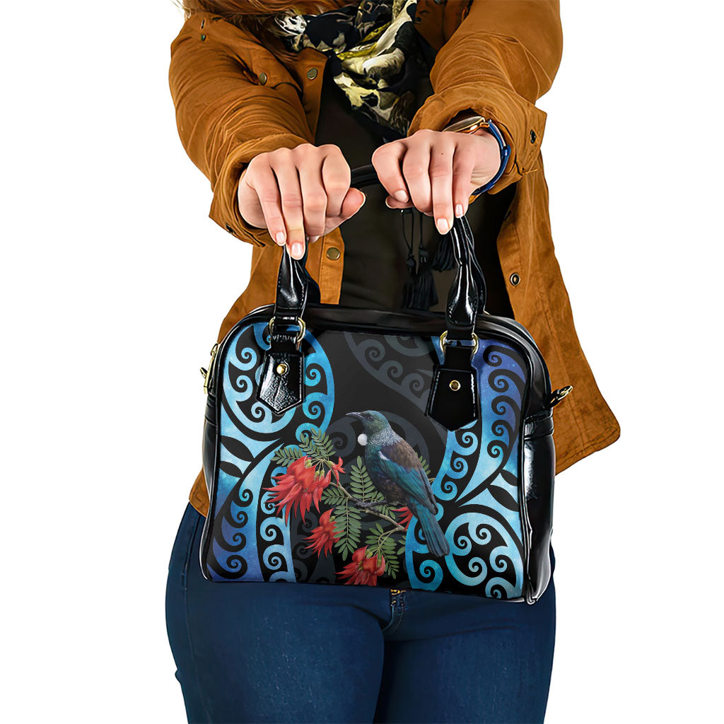 Tui Bird Kakabeak New Zealand Shoulder Handbag Clianthus Galaxy Maori Koru Pattern LT22 One Size Blue - Polynesian Pride