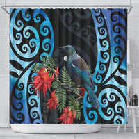 Tui Bird Kakabeak New Zealand Shower Curtain Clianthus Galaxy Maori Koru Pattern LT22 - Polynesian Pride