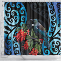 Tui Bird Kakabeak New Zealand Shower Curtain Clianthus Galaxy Maori Koru Pattern LT22 - Polynesian Pride