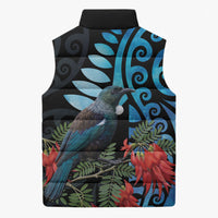 Tui Bird Kakabeak New Zealand Sleeveless Puffer Jacket Clianthus Galaxy Maori Koru Pattern LT22 - Polynesian Pride
