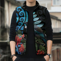 Tui Bird Kakabeak New Zealand Sleeveless Puffer Jacket Clianthus Galaxy Maori Koru Pattern LT22 - Polynesian Pride