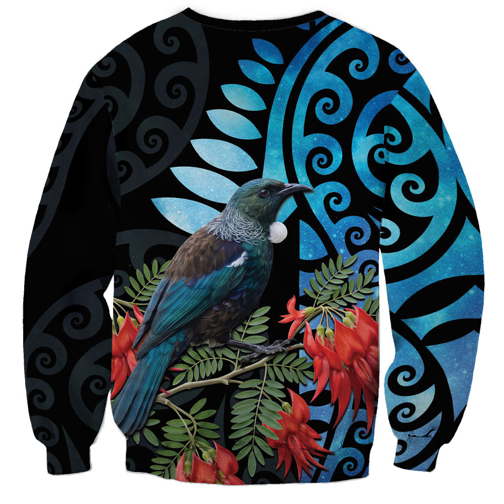 Tui Bird Kakabeak New Zealand Sweatshirt Clianthus Galaxy Maori Koru Pattern LT22 - Polynesian Pride
