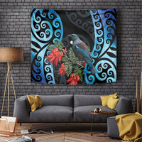 Tui Bird Kakabeak New Zealand Tapestry Clianthus Galaxy Maori Koru Pattern LT22 Blue - Polynesian Pride