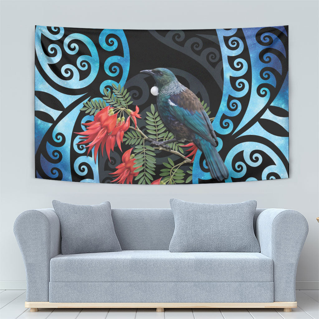 Tui Bird Kakabeak New Zealand Tapestry Clianthus Galaxy Maori Koru Pattern LT22 - Polynesian Pride