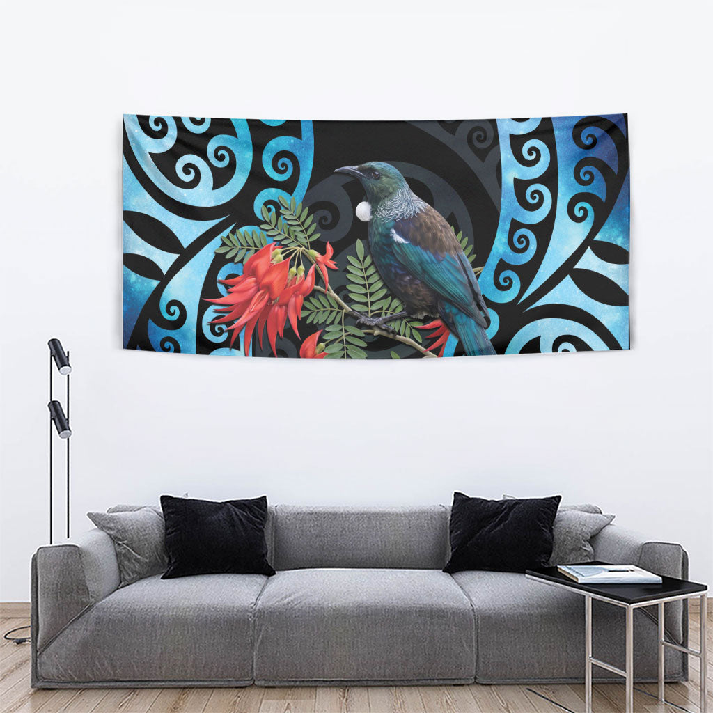 Tui Bird Kakabeak New Zealand Tapestry Clianthus Galaxy Maori Koru Pattern LT22 - Polynesian Pride