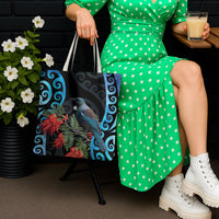 Tui Bird Kakabeak New Zealand Tote Bag Clianthus Galaxy Maori Koru Pattern LT22 - Polynesian Pride