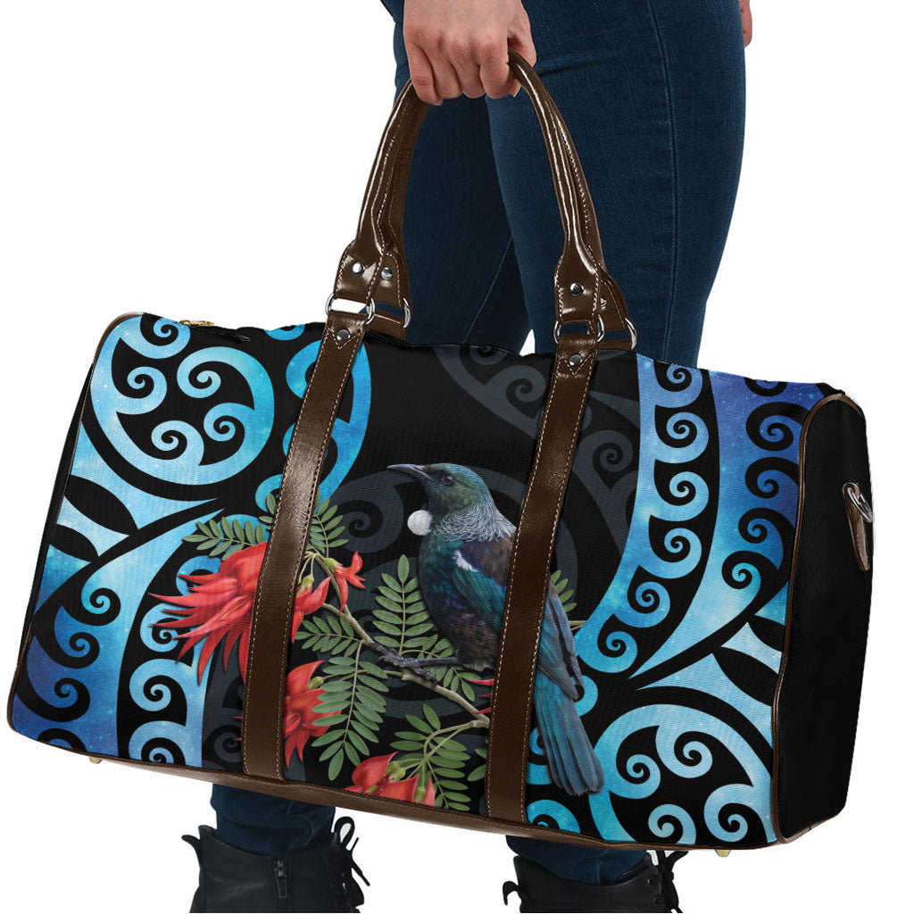 Tui Bird Kakabeak New Zealand Travel Bag Clianthus Galaxy Maori Koru Pattern LT22 - Polynesian Pride