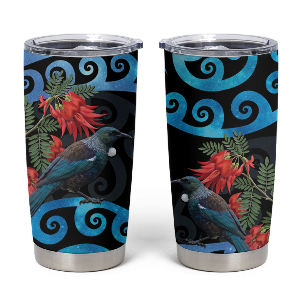 Tui Bird Kakabeak New Zealand Tumbler Cup Clianthus Galaxy Maori Koru Pattern