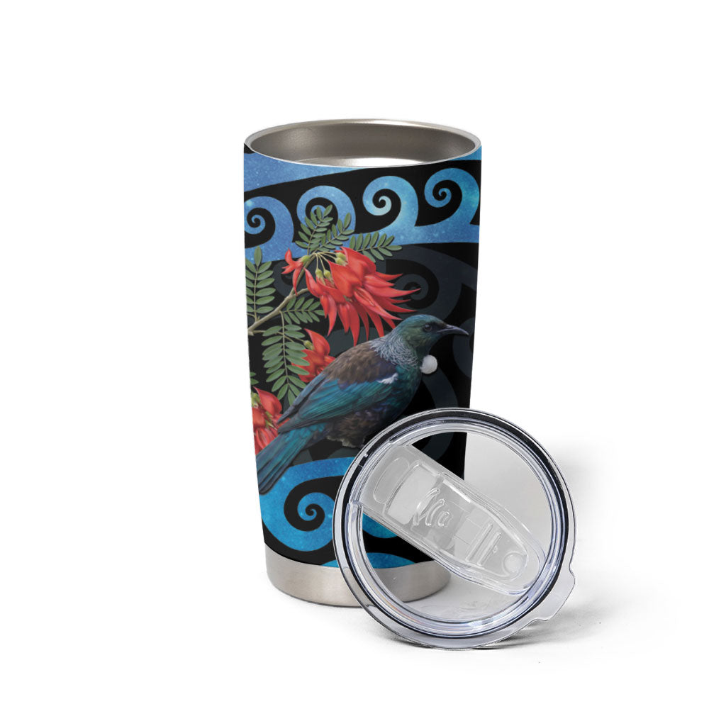 Tui Bird Kakabeak New Zealand Tumbler Cup Clianthus Galaxy Maori Koru Pattern